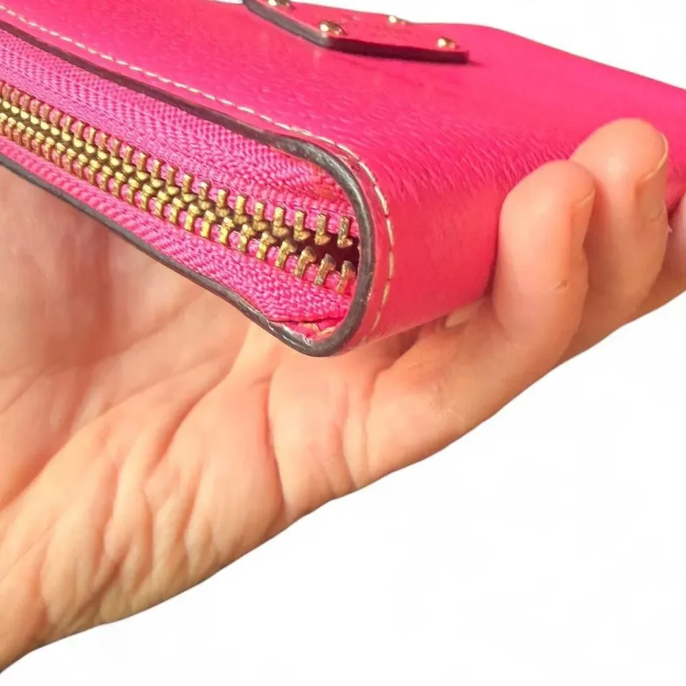 Kate Spade New York Hot Pink Pebbled Leather Zip Around Wallet 7.5x4 Clutch